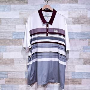 adidas White and Gray Striped Polo Shirt